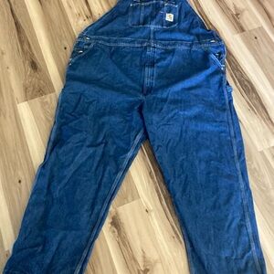 Carhartt Overalls Men's 64x30 Blue Denim Carpenter Bibs Jean Workwear R07-DST